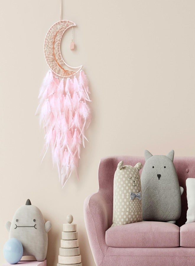 Dksuwe Moon Dream Catchers with Chakra Gemstone Agate Stone, Crystal Tree Life Dream Catchers Wall Hangings Room Decor (Pink) - Image 5